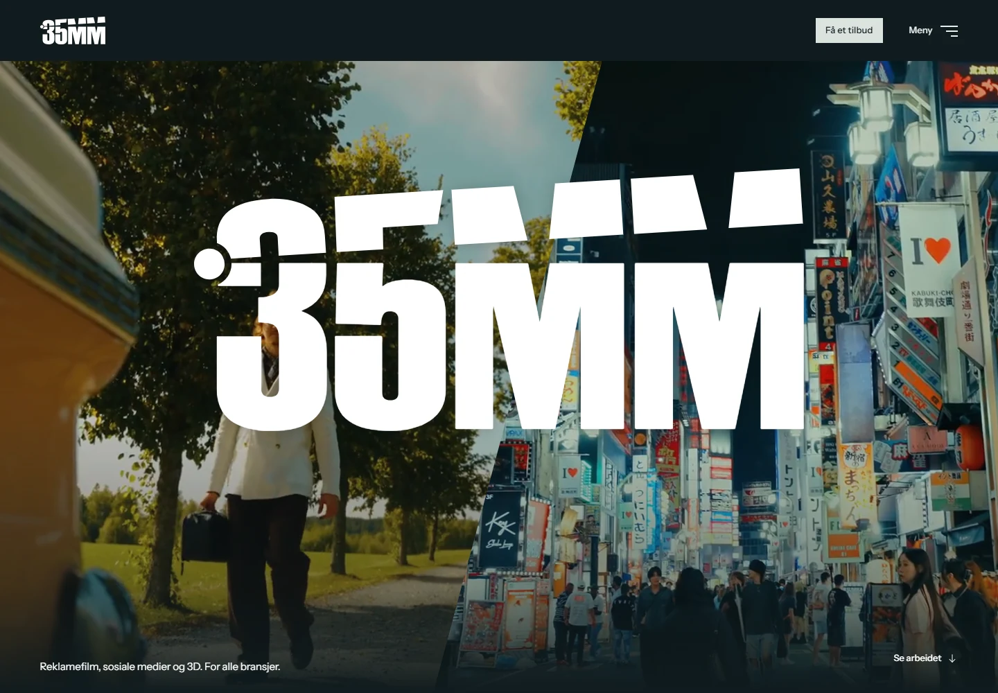 35MMs publiserte forside med original logo over to filmer delt av en diagonal.